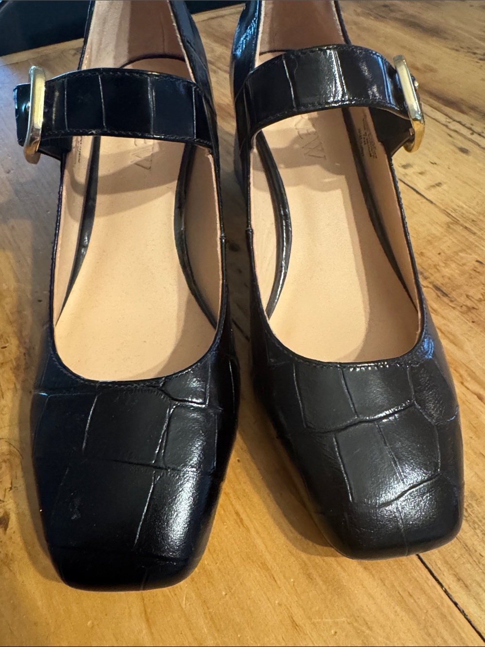 J.Crew Black Croc Embossed Leather Mary Jane Block Heel Pumps Size 7 - Picture 7 of 9